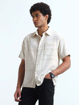 Flying Machine - White Cotton Textured Shirt