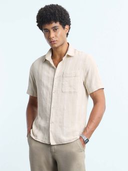 Flying Machine - White Cotton Textured Shirt