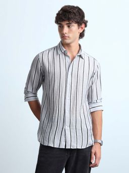 Flying Machine - Grey Rayon Stripes Shirt