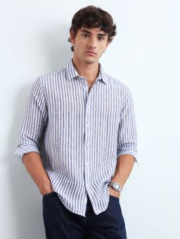 Flying Machine - Blue Rayon Stripes Shirt