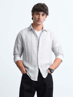 Flying Machine - Grey Rayon Stripes Shirt