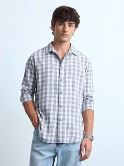 Flying Machine - White Cotton Checks Shirt