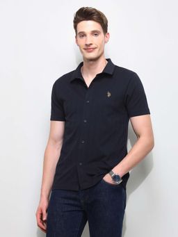 U.S. POLO ASSN. - Blue Cotton Textured Shirt