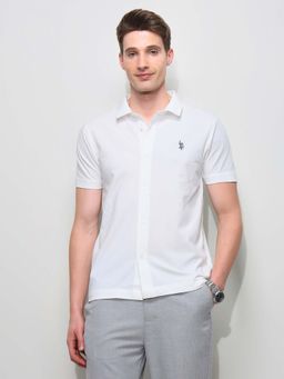 U.S. POLO ASSN. - White Knitted Solid Shirt