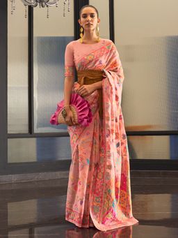 Akhilam - Women's Silk Blend Pink Woven Designer Saree with Unstitched Blouse