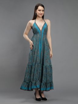 Aditi Wasan - Paisley Print Turquoise Blue Maxi Beach Dress