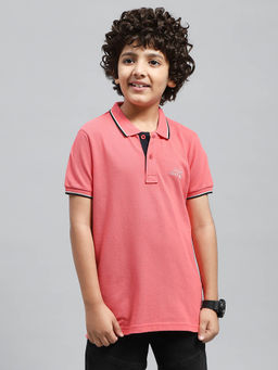 Monte Carlo - Boys Solid Pink Half Sleeve Regular Fit Polo T-Shirt
