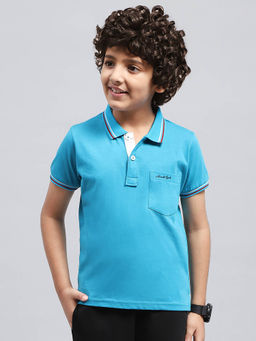 Monte Carlo - Boys Solid Blue Half Sleeve Regular Fit Polo T-Shirt