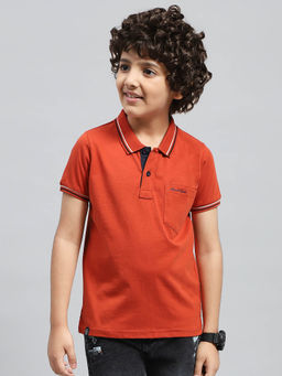 Monte Carlo - Boys Solid Orange Half Sleeve Regular Fit Polo T-Shirt