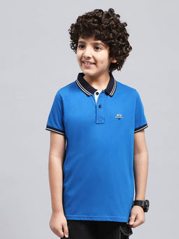 Monte Carlo - Boys Solid Blue Half Sleeve Regular Fit Polo T-Shirt