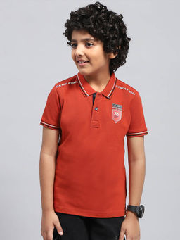 Monte Carlo - Boys Solid Orange Half Sleeve Regular Fit Polo T-Shirt
