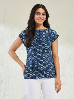 Fabindia - Indigo Cotton Printed Meiji Top