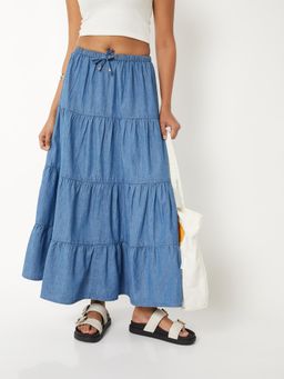 max - Women Solid Layered A-Line Skirt