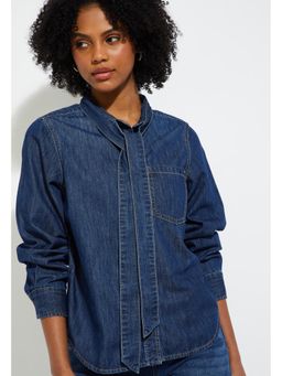 max - Women Pussy Bow Denim Shirt