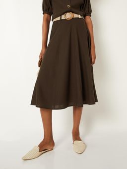 max - Women Solid Midi Skirt with Belt