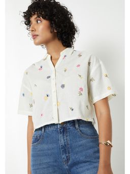 max - Women Embroidered Drop Shoulder Crop Shirt