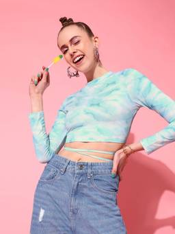 STREET 9 - Blue Printed Crop Top