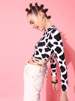 STREET 9 - Black Animal Print Crop Top
