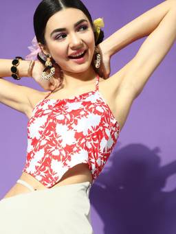 STREET 9 - Red Floral Print Crop Top