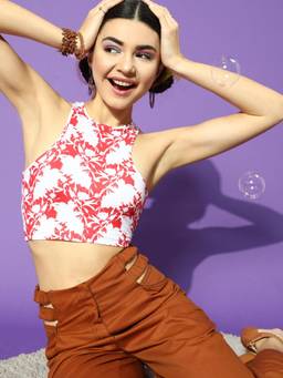 STREET 9 - Red Floral Print Crop Top