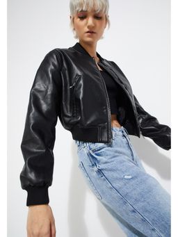 max - Women Black Solid Biker Jacket