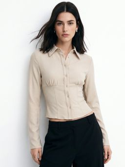 Outzidr - Beige Fitted Full Sleeves Shirt