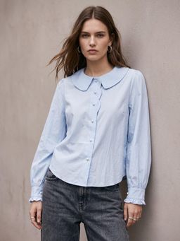 Outzidr - Blue Scallop Placket Peter Pan Shirt