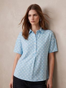 Outzidr - Blue Polka Dotted Relaxed Shirt