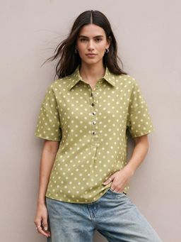 Outzidr - Green Polka Dotted Relaxed Shirt