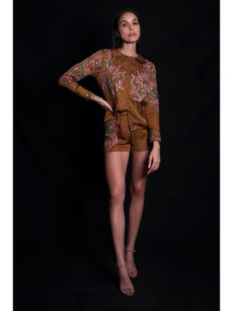 Seesa - Golden & Brown Shorts with Embroidery