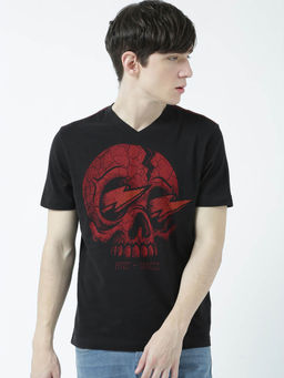 Huetrap - Mens Black Half Sleeves V Neck T-shirt
