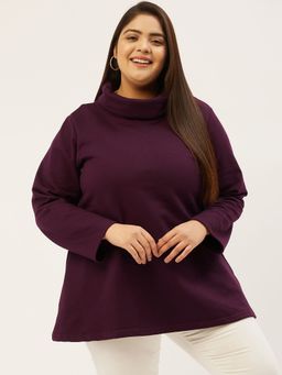 theRebelinme - Plus Size Womens Purple Solid Color Knitted Winter Sweatshirt