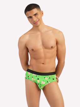 Bummer - Green Mens Printed Micro Modal Briefs Underwear Ultra Soft & Breathable