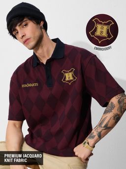 The Souled Store - Official Jacquard Polo: Harry Potter Hogwarts Men Oversized Polos