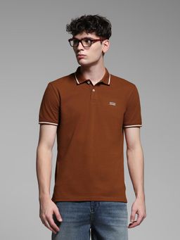 Jack & Jones - Brown Regular Fit Short Sleeves Polo T-Shirt