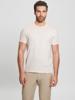 Guess - Men Cream Solid Round Neck Short Sleeves T-Shirt