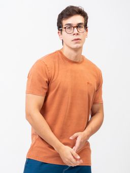 Guess - Men Orange Solid Round Neck Short Sleeves T-Shirt