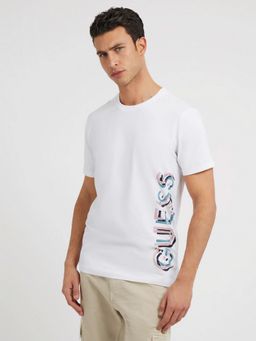 Guess - Men White Printed Round Neck Short Sleeves T-Shirt