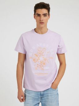 Guess - Men Lilac Printed Round Neck Short Sleeves T-Shirt