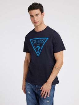 Guess - Men Navy Blue Printed Round Neck Short Sleeves T-Shirt