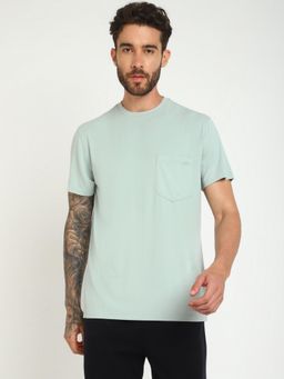 Guess - Men Green Solid Round Neck Short Sleeves T-Shirt