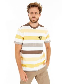 Guess - Men Multi-Color Striped Round Neck Short Sleeves T-Shirt