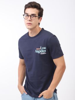 Guess - Men Navy Blue Round Neck Short Sleeves T-Shirt