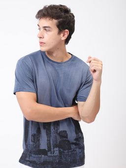 Guess - Men Blue Round Neck Short Sleeves T-Shirt