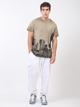 Guess - Men Olive Round Neck Short Sleeves T-Shirt