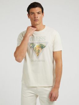 Guess - Men White Printed Round Neck Short Sleeves T-Shirt