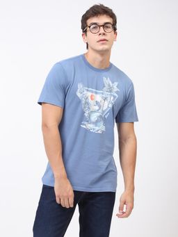 Guess - Men Blue Printed Round Neck Short Sleeves T-Shirt
