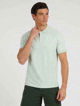 Guess - Men Green Solid Collar Short Sleeves Polo T-Shirt