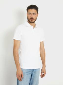 Guess - Men White Solid Collar Short Sleeves Polo T-Shirt