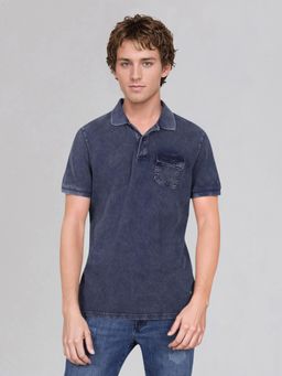 Wrangler - Men Solid Blue Collar Regular Fit Polo T-shirt
